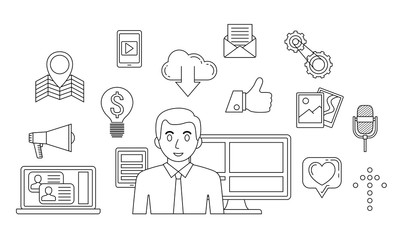 Social media concept. Internet communication theme. Social media icons background. Vector illustration.