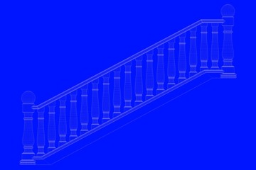 3d rendering of a railway blueprint isolated on a blue background