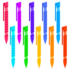 Set of multi-colored pens on a white background. Vector illustration.
