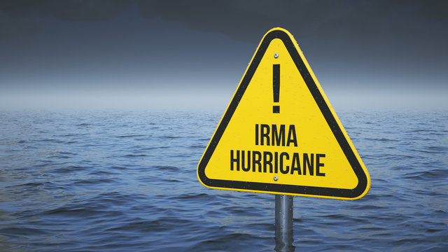 Sign Irma hurricane immersed in water
