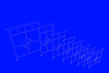 3d rendering of a railway blueprint isolated on a blue background