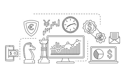Stock market trade concept. Financial forex trading theme. Moneymaking investing business. Vector illustration.