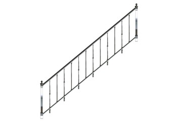 3d rendering of a metalic front view stairs rails isolated on a white background