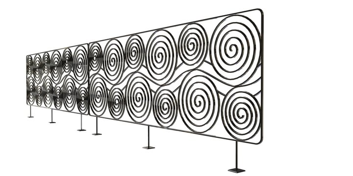 3d rendering of a metalic stair rail isolated on a white background