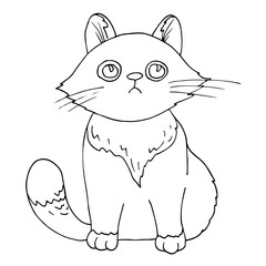 Sad cat vector ink sketch. Hand drawn illustration with kitty