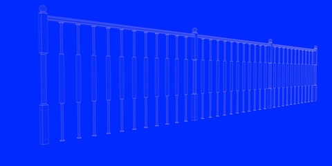 3d rendering of a railway blueprint isolated on a blue background