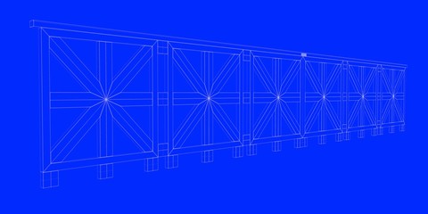 3d rendering of a railway blueprint isolated on a blue background