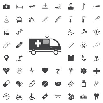 ambulance icon flat. black icon on the white background medicine, medical car set Flat sign symbol vector illustration.