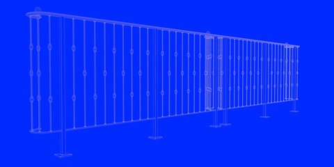 3d rendering of a railway blueprint isolated on a blue background