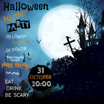 Vertical poster Halloween night party.Iinvitation template.