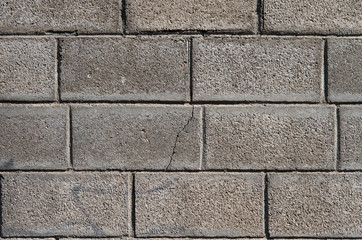 The wall of the cinder block with a crack in the middle.