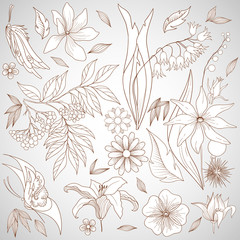 Fototapeta premium Merry Christmas and Happy New Year card, fir branches, decorative baubles, vector illustration