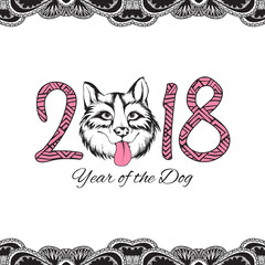 Merry Christmas and Happy New Year card, fir branches, decorative baubles, vector illustration