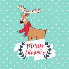 Christmas cute winter deer doodle greeting card