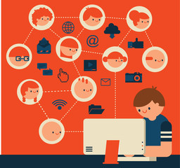 Community Manager Works on his Computer to create a network of fans in a social network