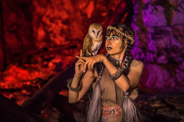 Beautiful witch with the white owl.