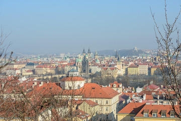 Fototapeta na wymiar View of old Prague towards Charles Bridge from Petrin hill.