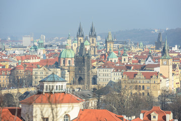 Fototapeta na wymiar View of old Prague towards Charles Bridge from Petrin hill.