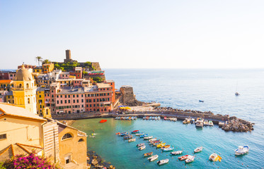 Beautiful view of Vernazza villages in Cinque Terre one of five lands famous colorful and beautiful villages in Italy, and the city has been ceded to UNESCO World.