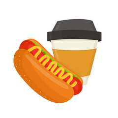 Hot dog and coffee cup. Vector modern 