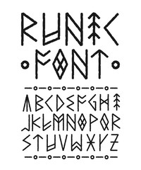  Runic hand drawn font. Vector ink brush