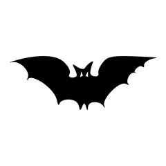 Silhouette of the long-eared Bat. Halloween flying bat on white background. Flat design Vector Illustration