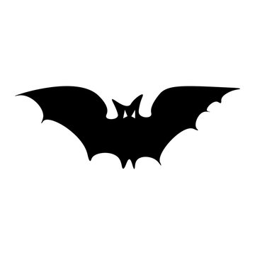 Silhouette of the long-eared Bat. Halloween flying bat on white background. Flat design Vector Illustration