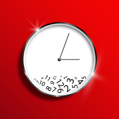 A wall clock on a red background, a mess. Time management. Illustration