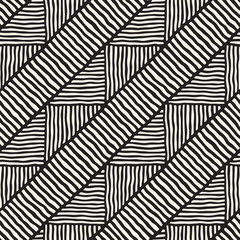 Hand drawn style ethnic seamless pattern. Abstract geometric lines background in black and white.