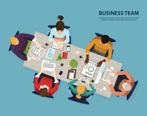 Meeting of business team, people meeting top view