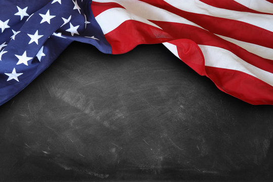 United states of America flag on blackboard. Copy space