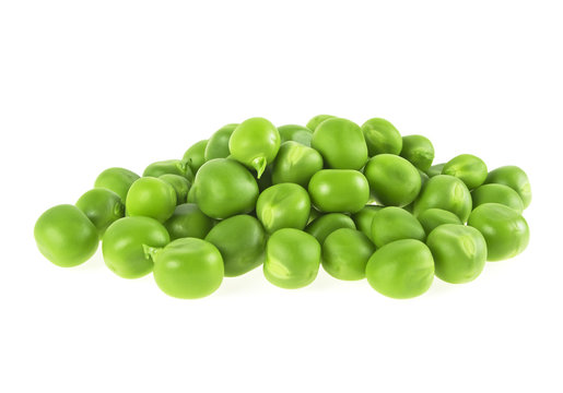 Pile of fresh green peas isolated on a white background
