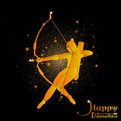 eps 10 vector Happy Dussehra illustration. Silhouette of God Rama holing bow and arrow isolated on abstract star background. Vijayadasami or Dasara Hindu festival promotional poster for web, print