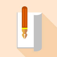 Pen with ink on paper icon, flat style