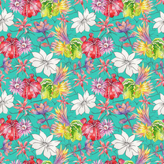 Wildflower cactus flower pattern in a watercolor style. Full name of the plant: Aloe. Aquarelle wild flower for background, texture, wrapper pattern, frame or border.