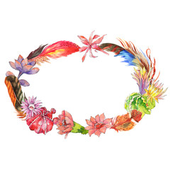 Wildflower cactus flower wreath in a watercolor style. Full name of the plant: Aloe. Aquarelle wild flower for background, texture, wrapper pattern, frame or border.