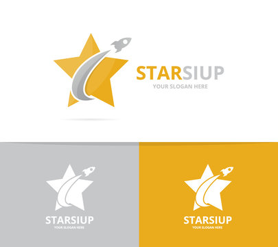 Vector Star And Rocket Logo Combination. Leader And Airplane Symbol Or Icon. Unique Flight And Team Logotype Design Template.