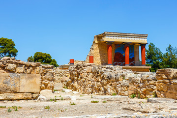 Scenic ruins of the Minoan Palace of Knossos on Crete, Greece