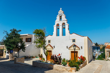 Fototapeta na wymiar Church in Traditional creten village Margarites famous for handmade ceramics, Crete, Greece