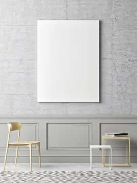 Mock up poster minimalism interior concept, 3d illustration