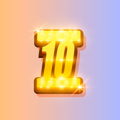 Award number 10 banner, gold object on the color background. Vector illustration