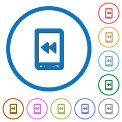 Mobile media fast backward icons with shadows and outlines