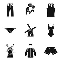 Farmer clothing icon set, simple style