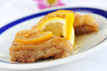 Traditional dessert Baklava on plat