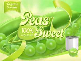 Green Peas. 3d realistic vector, package design