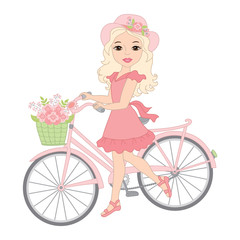 Vector Beautiful Girl with Bicycle
