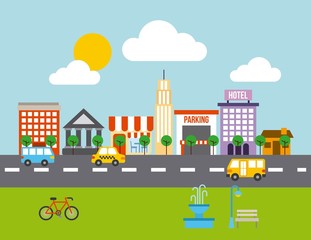 Obraz premium city buildings road urban street landscape vector illustration