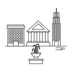 City buildings near road vector illustration, cityscape flat style, modern big hight skyscrapers town, urban street landscape