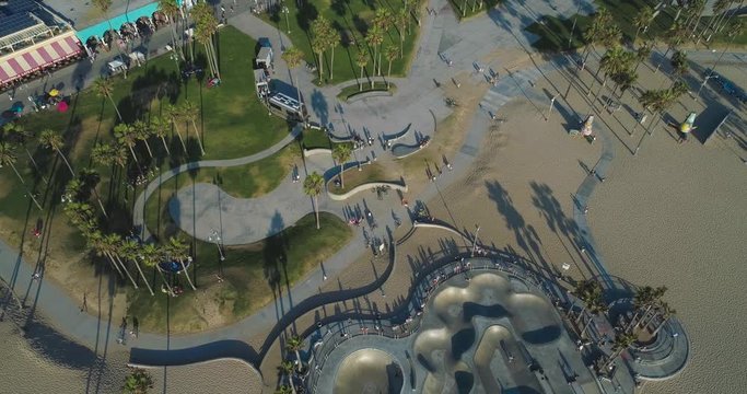 Aerial Drone View of Venice Skate Park in Los Angeles, California