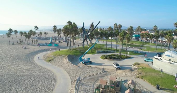 Aerial Drone View of Venice Skate Park in Los Angeles, California